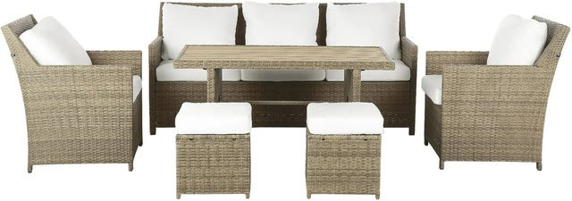 Beliani Lounge Set FONTI aus Polyrattan mit Polsterung in Weiss und Braun, bestehend aus 3-Sitzer Sofa, Sessel, Ottoman und Couchtisch, B/T/H: 188 x 69 x 89 cm - Bild 1