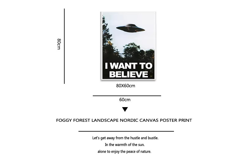 The X Files UFO Wandbild Potdemiel Motiv auf Leinwand, dekorativer Kunstdruck in Mehrfarbig für deine Heimdekoration - Bild 3