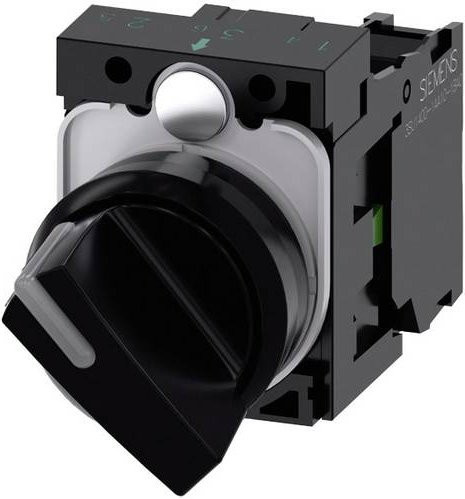 Siemens Knebelschalter 3SU1100-2BF10-1BA0 mit Kunststoff-Frontring, beleuchtbar, Schwarz - Bild 1
