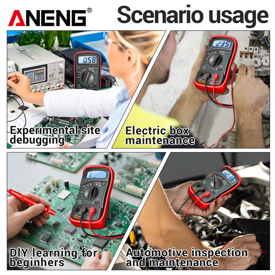 ANENG Digitalmultimeter AN8205C mit blauer Hintergrundbeleuchtung für AC/DC Spannung, Temperatur und hFE Triode Test - Bild 2