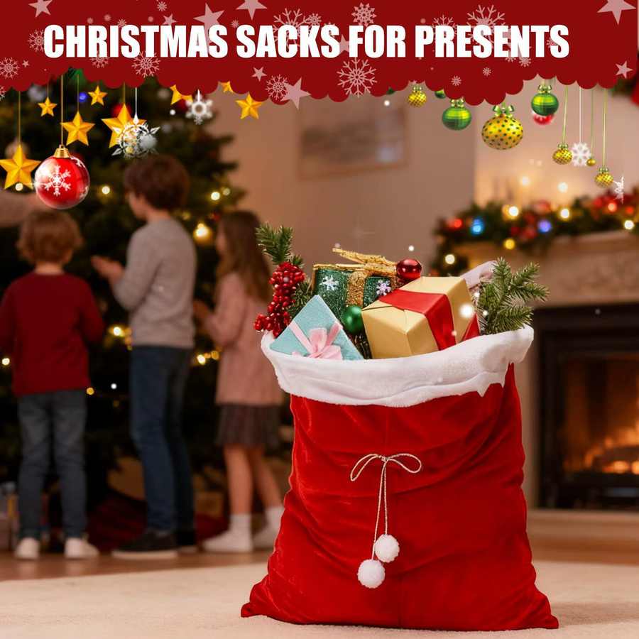 Wiederverwendbarer Weihnachtssack mit Kordelzug in Rot für Süßigkeiten und Geschenke, Breite: 69,98 cm, Höhe: 70 cm - Bild 3
