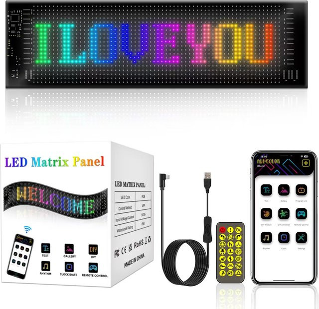 NOVEYEE LED-Werbedisplay mit Bluetooth-App-Steuerung für individuelle Textanimationen und scrollende Nachrichten, USB-5-V-Auto-Display - Bild 1