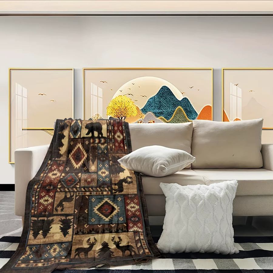 VIKAMA Retro-Flanell-Decke mit Tierprint in Braun, weiche Sofadecke aus Polyester für dein Schlafzimmer - Bild 3