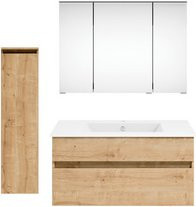 Get2You Badmöbel-Set twenty one, 4-teilig, modern, braun und weiß, mit LED-Beleuchtung und Soft-Close-Türen, Waschbecken BxHxT: 92 x 1,5 x 51 cm - Bild 1