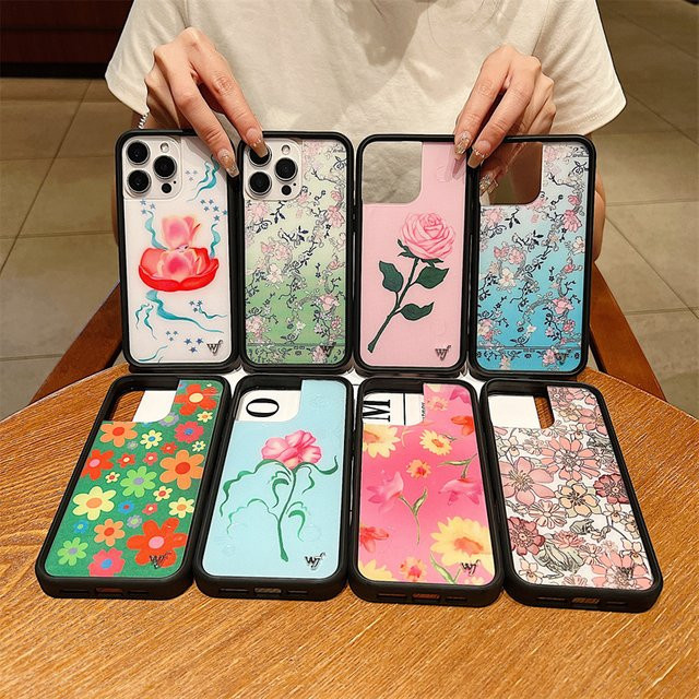 TOPTOY Wildflower Lilypad Floral Handyhülle für iPhone 17 16 15 14 13 12 Pro Max in Grün und Rosa mit Blumenmuster - Bild 1
