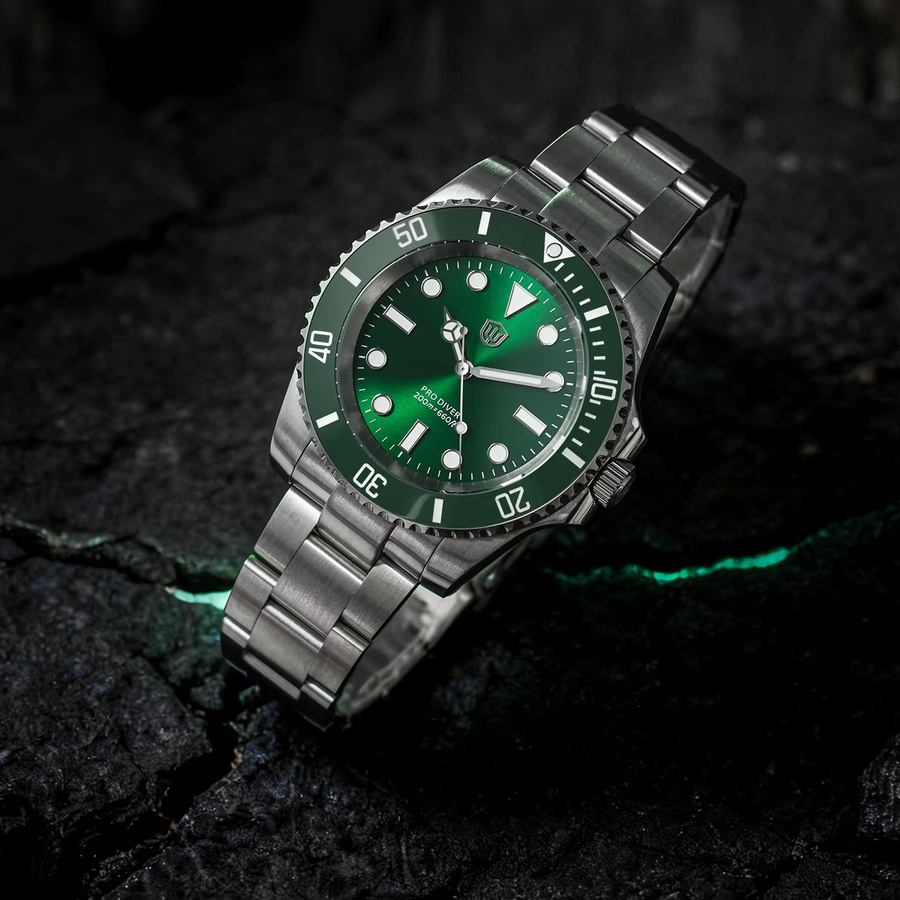 Watchdives Armbanduhr, Quarz, Edelstahl, grünes Zifferblatt, Herren - Bild 2