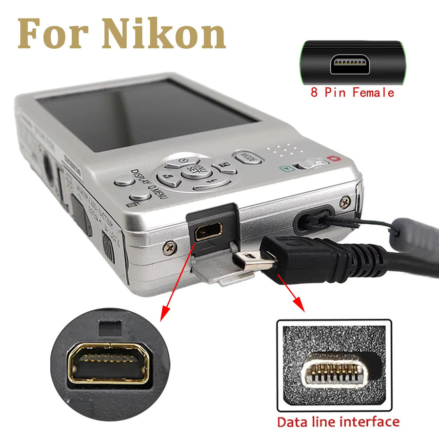 edekoy UC-E6 Mini USB Datenkabel 8 Pin für Nikon Coolpix, Fuji, Panasonic, Olympus und Sony in Schwarz - Bild 3