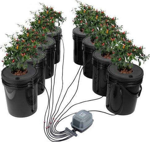VEVOR DWC Hydroponics Grow System Deep Water Culture mit 8 Eimern, Luftpumpe, Luftsteinen und Wasserstandsanzeige, Schwarz - Bild 1