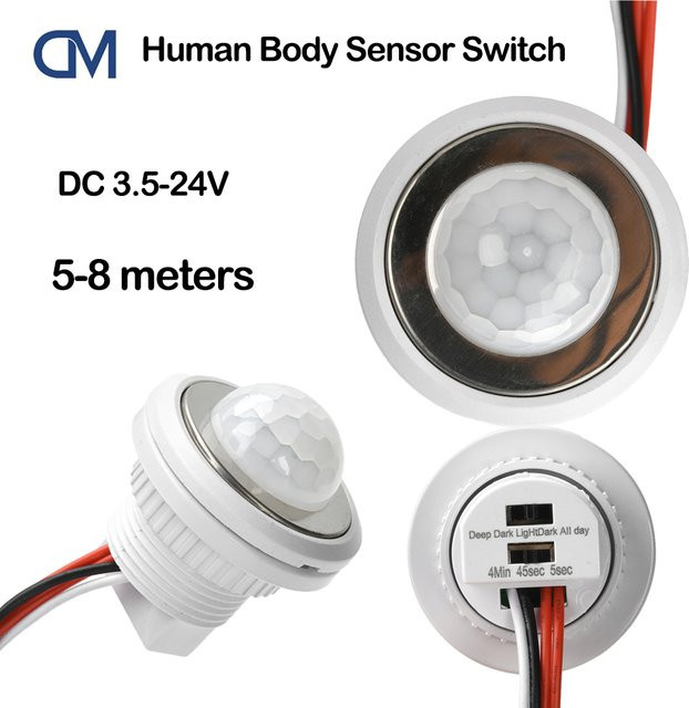 diymore Automatischer PIR Infrarot-Bewegungssensor Lichtschalter mit LED Nachtlicht in Weiß für DC 3,5–24 V - Bild 1