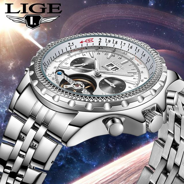 Lige Armbanduhr Automatik, Edelstahl, Schwarz, Herren - Bild 1