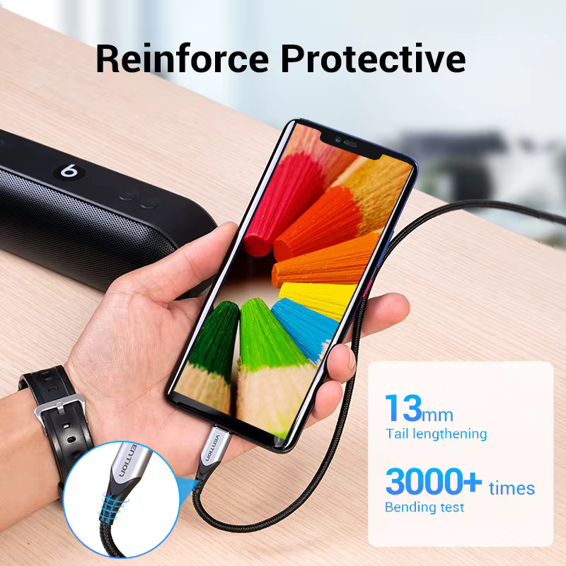 Vention USB Typ-C Kabel Schwarz für Samsung Poco S21 und Xiaomi Redmi Note 8 mit 3A Schnellladung und Datenübertragung - Bild 3