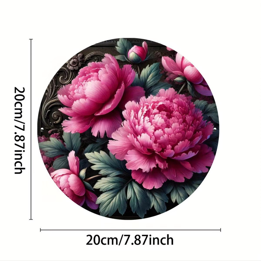 Potdemiel Metallwandkunst Pfingstrosen Blumenkranz in Pink, Rundes Blumen-Schild aus Eisen für Innen und Außen, Durchmesser: 20 cm - Bild 2
