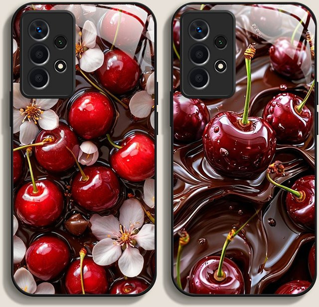 Luxuriöse Samsung Handyhülle aus gehärtetem Glas mit rotem Kirschblütenmuster in Multicolor - Bild 1