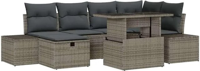vidaXL Garten-Sofa-Set aus Poly Rattan in Grau, 7-teilig und höhenverstellbar - Bild 1