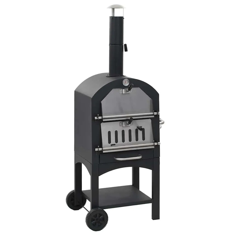 vidaXL Garten-Holzkohle-Pizzaofen in Schwarz mit Schamottstein und Thermometer - Bild 2