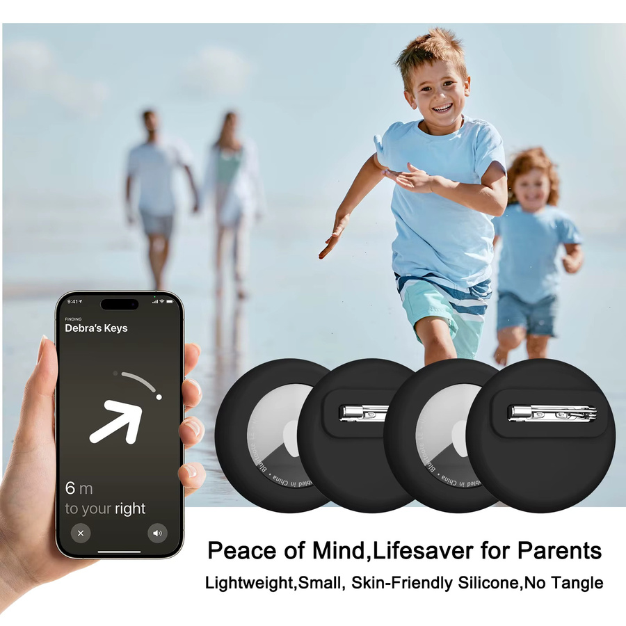 Silikonhalter für Apple AirTag Hülle in Grün mit unsichtbaren Stiften als GPS Tracker Cover für Kinder, Kleidung, Schuhe und Rucksack - Bild 2