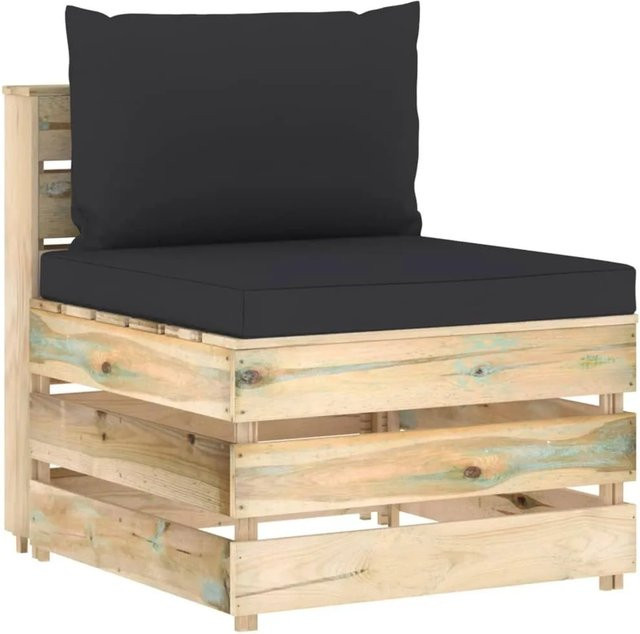 vidaXL Modulares Mittelsofa in Grün mit Kissen aus imprägniertem Kiefernholz und Polyester, B/T/H: 100 x 70 x 60 cm - Bild 1
