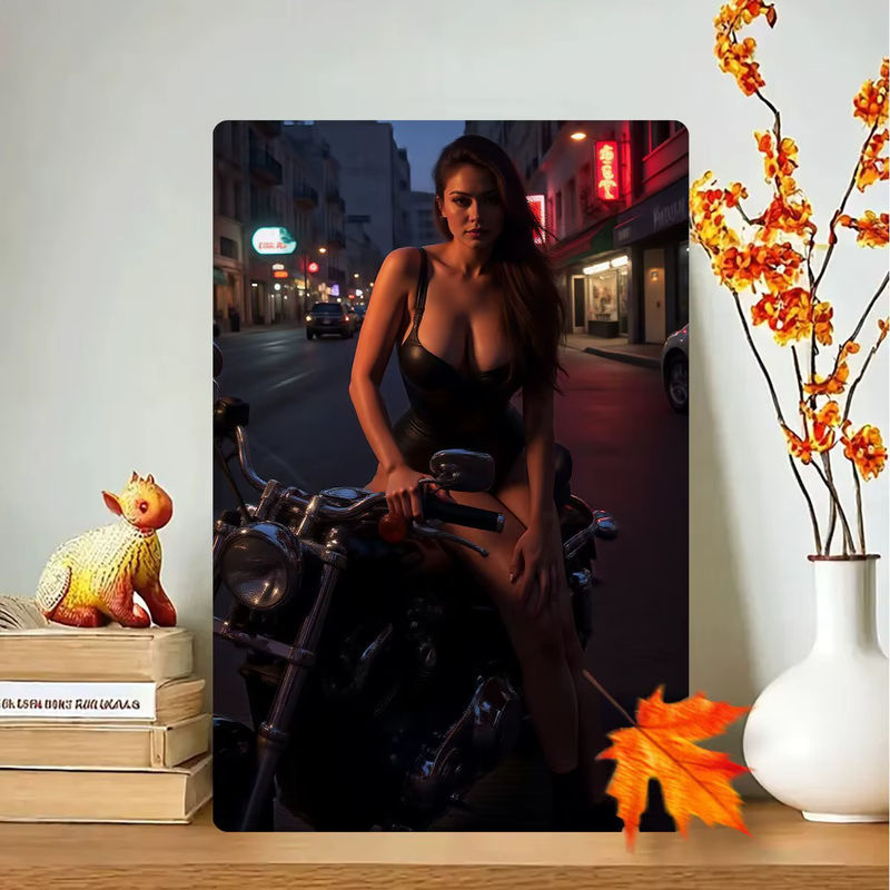 Vintage Metall Wandkunst Schild CIFBUY Retro Motorrad-Dame Wanddekoration mehrfarbig B: 30,48 cm, H: 30,48 cm - Bild 2