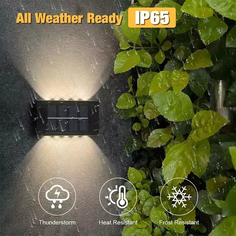 Super-Cheese Solar Wandleuchten Outdoor mit 16 LED, Wasserdichte Up-and-Down Beleuchtung in Schwarz für Garten, Balkon und Landschaftsdekoration, Warmweiß - Bild 3