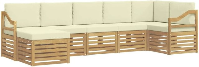 vidaXL Outdoor-Sofagarnitur 7-teilig aus Akazienholz in Weiß und Beige mit L-Form und Polstern - Bild 1