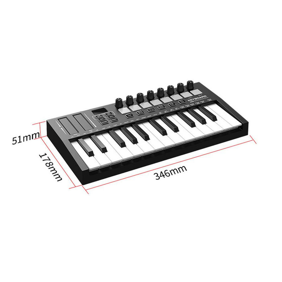TOMTOP JMS 25-Tasten MIDI-Keyboard-Controller mit Bluetooth, professionelles elektronisches Audio-Arrangement, Schwarz, H x B x T: 3,5 x 34 x 17,8 cm - Bild 7