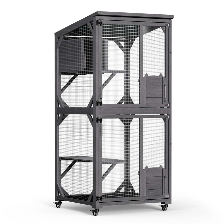 Wiltec Katzenfreigehege aus Tannenholz mit verzinktem Stahldraht, Farbe: Betongrau, H x B x T: 180 x 74 x 74 cm - Bild 2