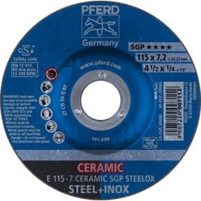 PFERD Schruppscheibe SG STEELOX Ceramic Leistungslinie für Stahl und Edelstahl, Blau, Durchmesser: 115 mm, Breite: 7,2 mm, Bohrung: 22,23 mm - Bild 1