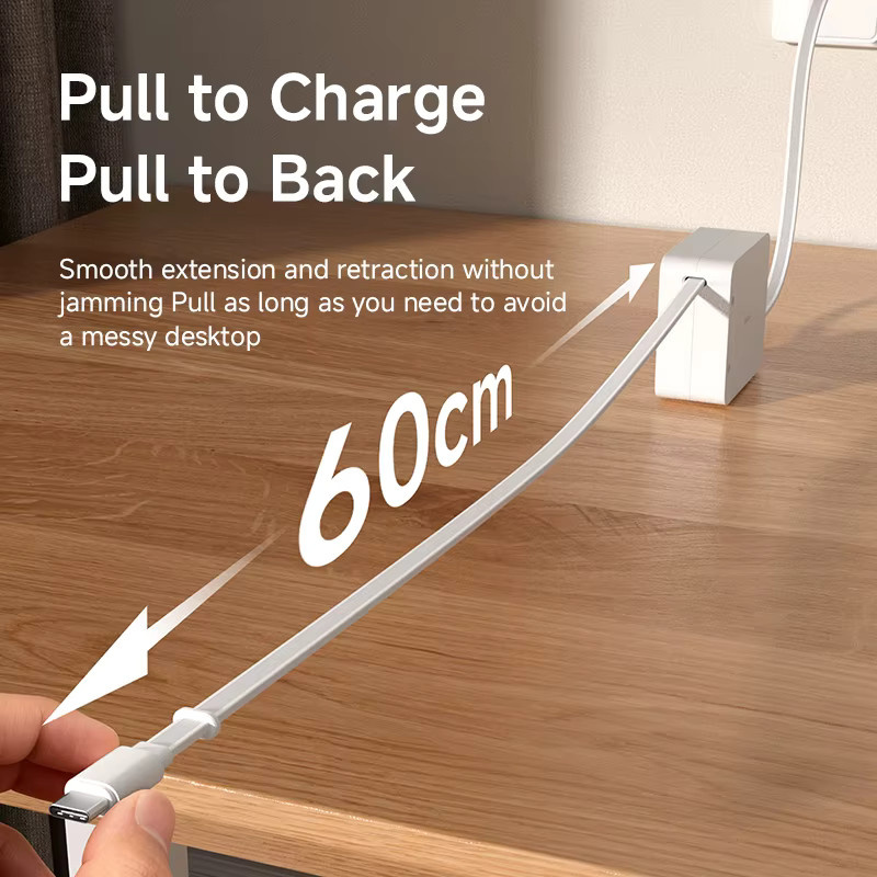 Hagibis Einziehbares USB-C-Kabel 100W Typ-C zu C Ladekabel in Weiß - Bild 2