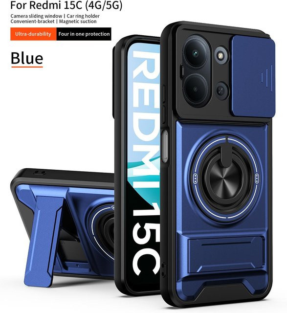 Xiaomi Redmi 15C Handyhülle mit MagSafe Magnetischem Klapphalter und Kameraschutz in Blau - Bild 1