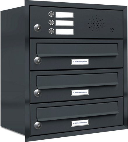 AL Briefkastensystem für 3 Parteien, Unterputzmontage, Edelstahl, grau, B/H/T: 42,5 x 50 x 27,5 cm - Bild 1