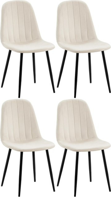 CLP Esszimmerstuhl 4er Set Baxter in Beige mit Samtbezug und Metallgestell - Bild 1