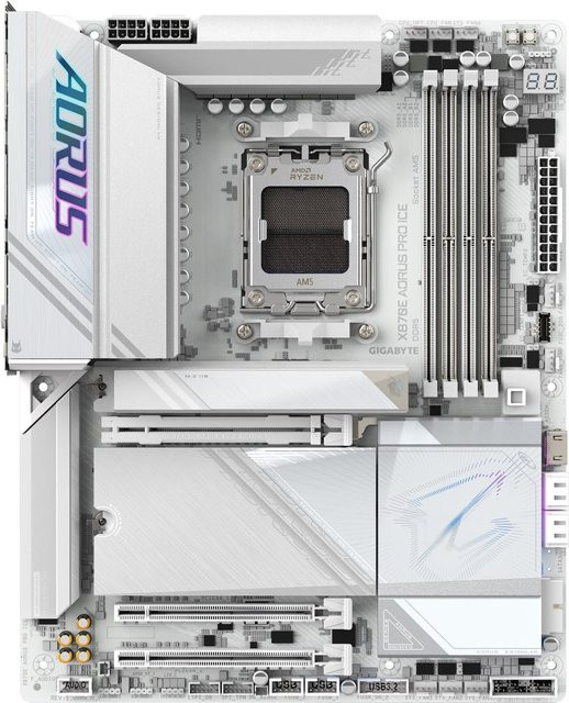 Gigabyte AORUS X870E PRO ICE Mainboard, ATX, AM5, AMD X870E Chipsatz, DDR5, White, Wi-Fi 7, Bluetooth, 2,5 Gigabit LAN, USB4 - Bild 2