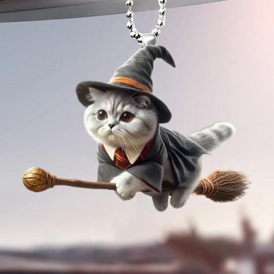 BERLIHEN Auto-Anhänger Katze aus Acryl in Grau als hängendes Ornament für die Auto-Innenausstattung - Bild 3