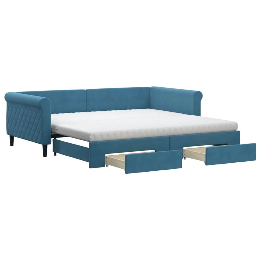 vidaXL Tagesbett ausziehbar mit Schubladen in Blau aus Samt, B/T: 100 x 200 cm - Bild 2