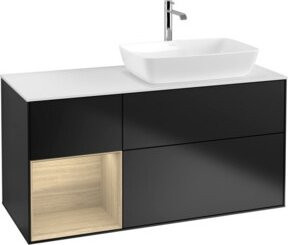 V&B Waschtischunterschrank Finion mit Wandbeleuchtung, Farbe Weiß lackiert und Eichenregal, Breite: 120 cm, Tiefe: 50,1 cm, Höhe: 50,1 cm - Bild 1