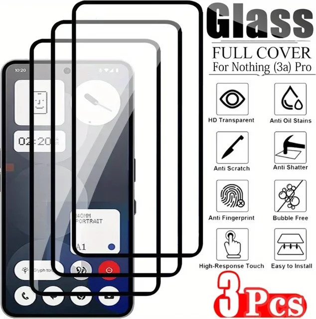 3er-Set Displayschutzfolie aus gehärtetem Glas für Nothing Phone (2a), Nothing Phone (2a) Plus und Nothing Phone (3a) Pro 5G, transparent - Bild 1