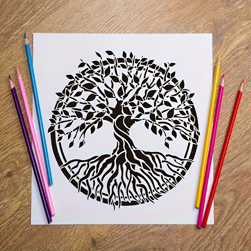 PenhuaMoban DIY Baum des Lebens Malvorlage Schablone in Weiß, B/H: 30 x 30 cm - Bild 2