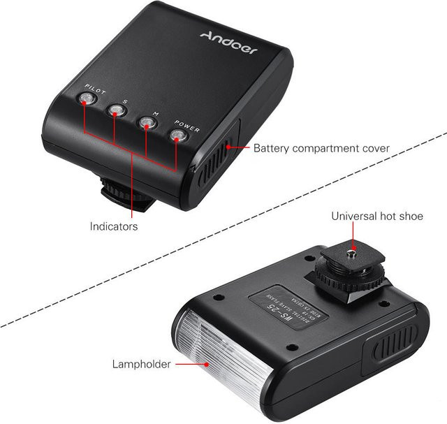 Andoer Digitaler Mini-Blitz Speedlite für Pentax Nikon Canon DSLR-Kamera, Schwarz - Bild 1