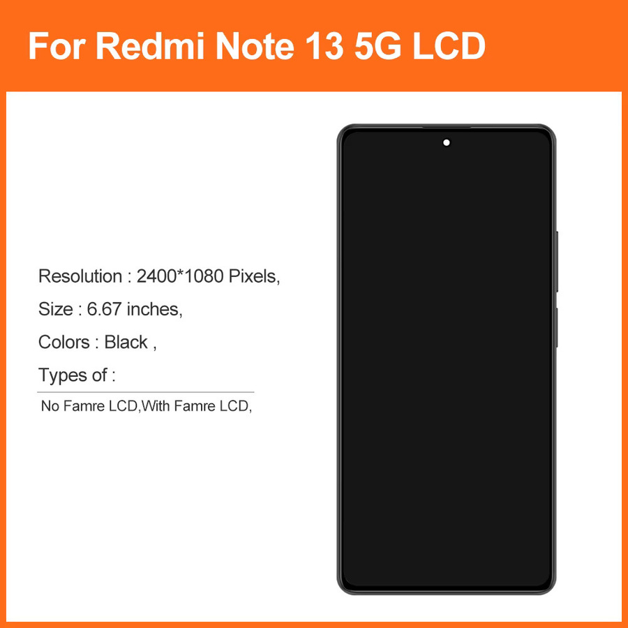 Xiaomi Redmi Note 13 5G AMOLED LCD Display Ersatz mit Rahmen und Digitizer in Schwarz - Bild 3