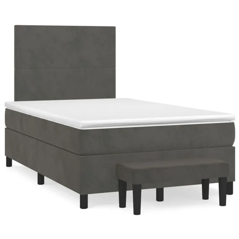 vidaXL Boxspringbett mit Matratze in Dunkelgrau, Hybridbett aus Samt mit Taschenfederkern, B/T: 120 x 200 cm - Bild 2