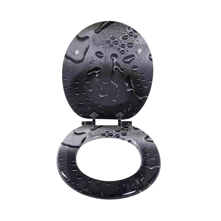 SINOBATH Toilettensitz mit Absenkautomatik aus Holz in Schwarz mit Regentropfenmuster, O-Form, Breite: 43,0 cm, Tiefe: 37,0 cm - Bild 2