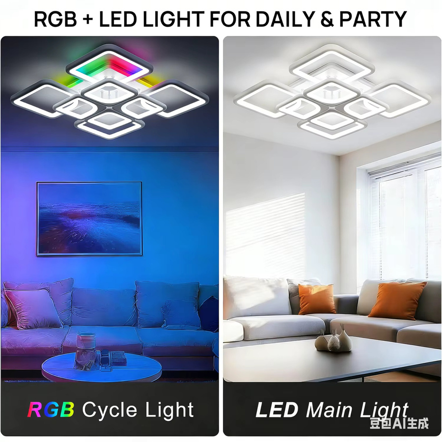 Moderne quadratische LED Deckenleuchte von IRALAN in Weiß mit RGB-Beleuchtung und dimmbarer Funktion für dein Wohnzimmer - Bild 3