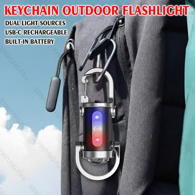 XIWANGFIRE Mini-COB-LED-Schlüsselanhänger-Taschenlampe, wiederaufladbar via USB-C, wasserdicht, Farbe: Schwarz - Bild 1