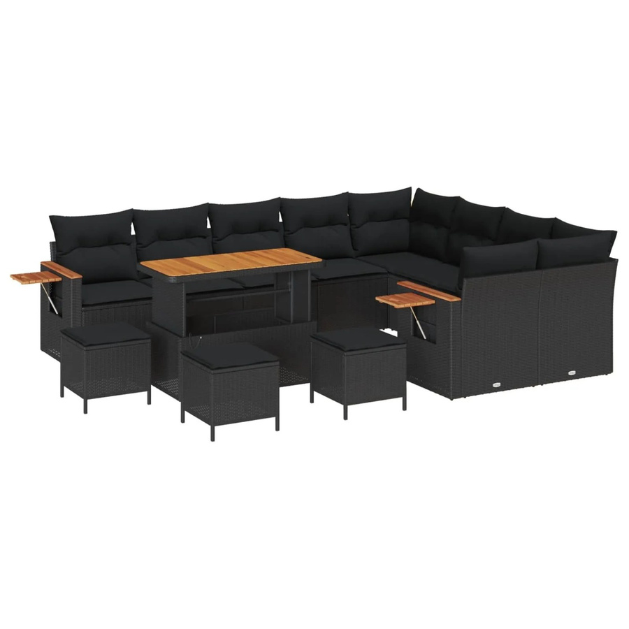 vidaXL Gartensofa-Set aus Poly-Rattan in Schwarz mit 14 Kissen, Ecksofa, Ottoman und Couchtisch für Garten und Terrasse - Bild 2