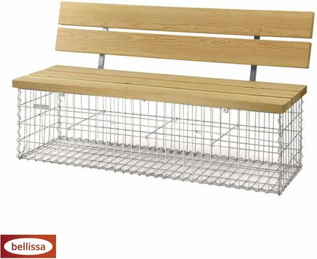 BELLISSA Gabionenbank Calma mit Lehne aus Stahldraht und Douglasienholz, silberfarben, B/T/H: 150 x 40 x 83 cm - Bild 1