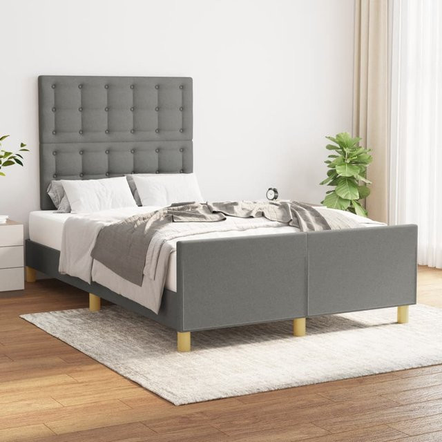 vidaXL Bettgestell mit Kopfteil aus Stoff in Dunkelgrau, B/T/H: 120 x 200 x 126 cm - Bild 2
