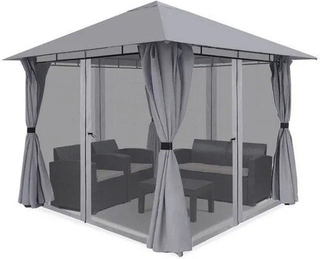 Sekey Pavillon Grau mit 4 Seitenteilen, 4 Moskitonetzen und Spitzdach B/T/H: 300 x 300 x 265 cm - Bild 1