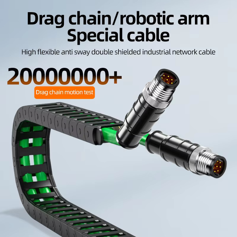 BYXGD CAT6A Ethernet LAN Kabel M12-zu-M12 High Flexibility PoE Industrial Network-Kabel, A/D/X-codiert, 4/8-Pin, Grün - Bild 4