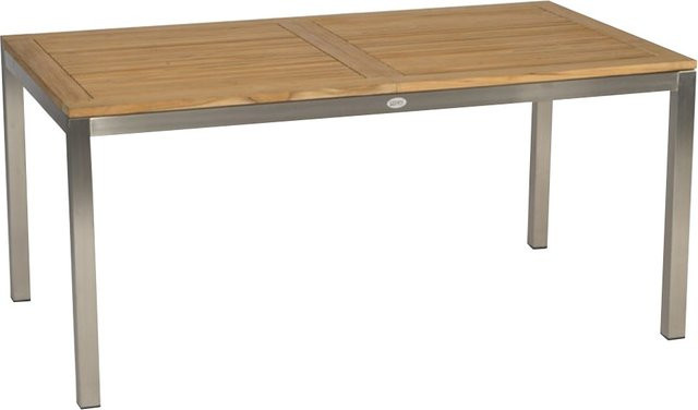 Stern Ausziehtisch mit FSC-zertifizierter Teakplatte und Edelstahlgestell in Braun, B/T: 220 x 90 cm (ausziehbar auf 162 cm) - Bild 1