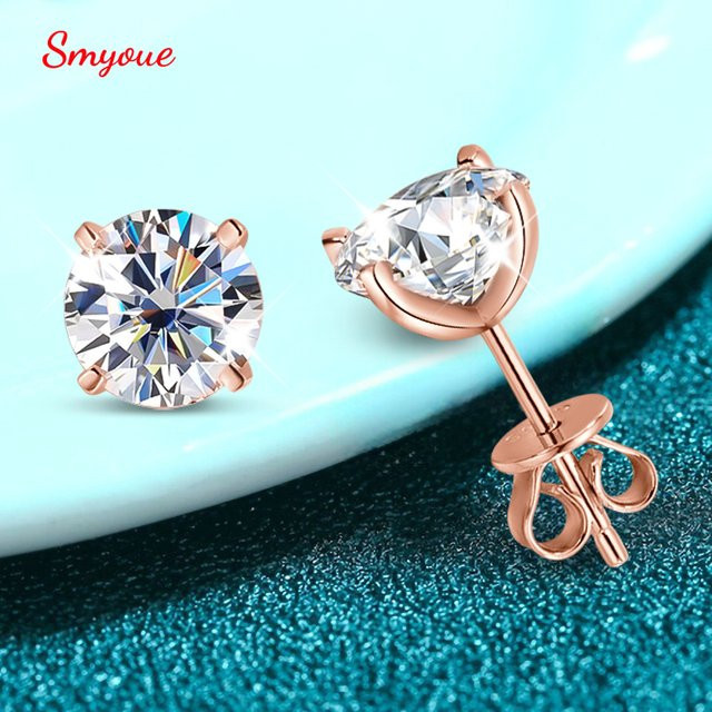 Smyoue Ohrstecker, 925 Silber, Roségold, Moissanit, Damen - Bild 1